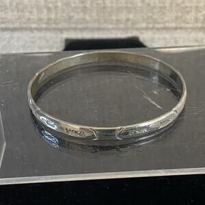 Vintage Sterling Silver 925 Mexico Bangle Bracelet Etched Floral Pattern